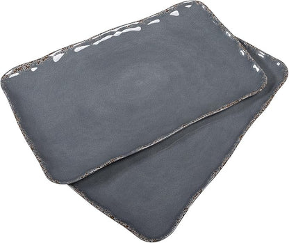 Large Vintage Melamine Serving Platter, Set of 2, 17x10 Inch Melamine Rectangular Serving Platter and Trays .Cool Gray