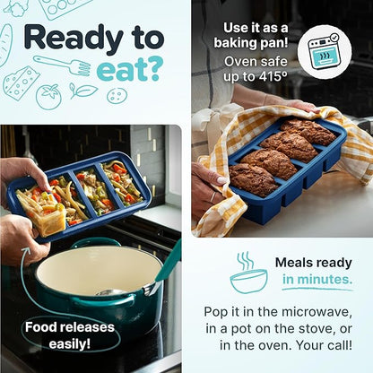 Souper Cubes 1 Cup Silicone Freezer Molds with Lids - Soup Cubes Freezer Tray with Lid - Perfect for Freezing Broth, Rice, Individual Portions, Meal Prepping and More - Blueberry - 2-Pack