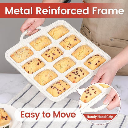 CAKETIME Silicone Mini Loaf Pan with Metal Frame, Silicone Mini Bread Loaf Pans 12 Cups for Baking Bread, Brownie, Cornbread, Cheesecake, Soap Nonstick (2 Pack)