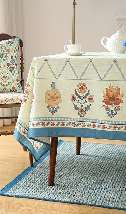 ISAENNE Designer Linen Floral Long Rectangle Tablecloth,Light Green Farmhouse Durable Table Cloth,Washable Decor Tablecloths for Dining Kitchen Thanksgiving Christmas,63"*94"-Floralsea B