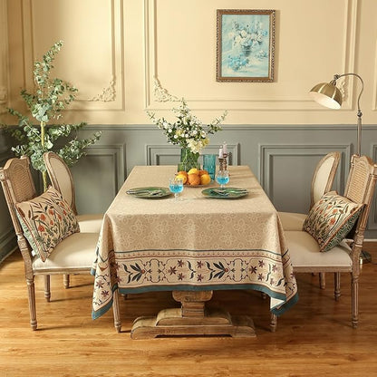 patdrea Designer French Small Rectangular Tablecloth,Beige Anti-Wrinkle Durable Floral Farmhouse Table Cloth,Decor Tables Covers for Kitchen Dining,Tea Party,Christmas,Thanksgiving,55"x71"-Fram