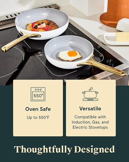 Caraway Fry Pan Duo - Nonstick Ceramic Frying Pan (8" & 10.5”) - Non Toxic, PTFE & PFOA Free - Oven Safe & Compatible with All Stovetops (Gas, Electric & Induction) - Gray