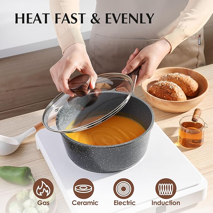 SENSARTE Nonstick Cookware Set 13-Piece, Non Stick Pots and Pans Set with Swiss Granite Coating, Healthy Kitchen Cooking Set, Stay-Cool Handles, PFOA Free