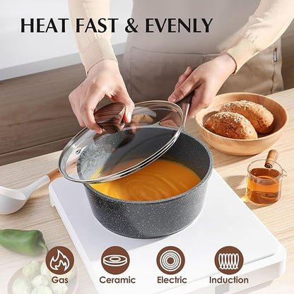 SENSARTE Nonstick Cookware Set 13-Piece, Non Stick Pots and Pans Set with Swiss Granite Coating, Healthy Kitchen Cooking Set, Stay-Cool Handles, PFOA Free