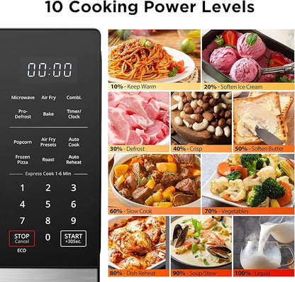 BLACK+DECKER 5-in-1 Microwave Oven with Air Fry, Combi, Bake, Roast, and Convection Cooking, 0.9 cu. ft. Countertop Microwave, Stainless Steel, 900 Watts, Child-Lock, ES9P032NA