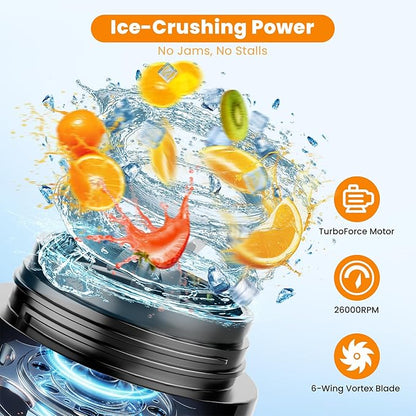 Personal Size Portable Blender for Shakes & Smoothies, 16oz Mini Small Smoothie Blender with On Go Lid & Sip Lid, 26000RPM Rechargeable Cordless Electric Blender for Travel Gym Office