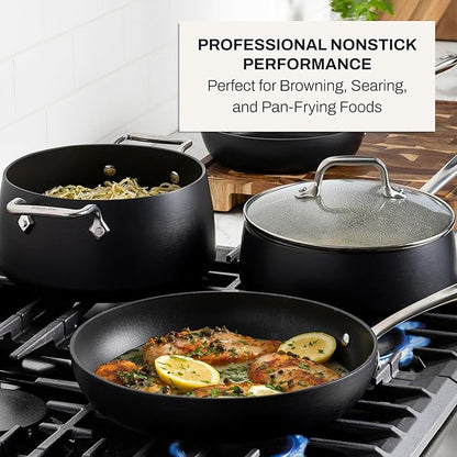 All-Clad HA1 Hard Anodized Nonstick Fry Pan Set – 3-Piece Cookware, 8", 10", 12" Skillets with Lid, Induction Compatible, Oven Safe to 500°F, Lid Safe to 350°F, Black