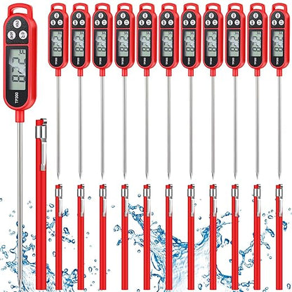 12 Pcs Meat Food Thermometer Food with Probe Water Liquid Instant Read Digital Thermometer Kitchen Cooking Supplies for Cooking BBQ Milk Yogurt (Red)