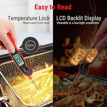 ThermoPro TP605 Instant Read Meat Thermometer for Cooking, Waterproof Digital Food Thermometer with Large Backlit LCD, 180° Foldaway Probe Kitchen Thermometer for Grilling, Smoking & Candy Making