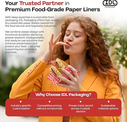 Red Checkered Deli Paper Sheets, 12" x 12" (1000 pcs.) - USA-Made Premium Food Basket Liners - PFAS-free Grease Resistant Deli Paper Sheets for Snack & Baking Wrap, Picnic & Party by IDL Packaging