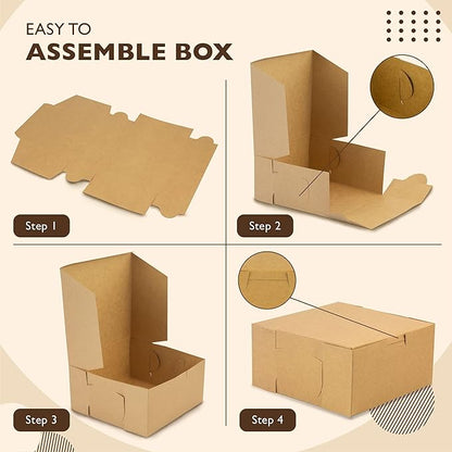 Fit Meal Prep 25 Pack Kraft Bakery Boxes, 8 x 8 x 3 Inches Brown Pastry Boxes, Cardboard Treat Boxes Pie Boxes Cookie Boxes Dessert Boxes for Cupcakes, Chocolates, Donuts, Macarons