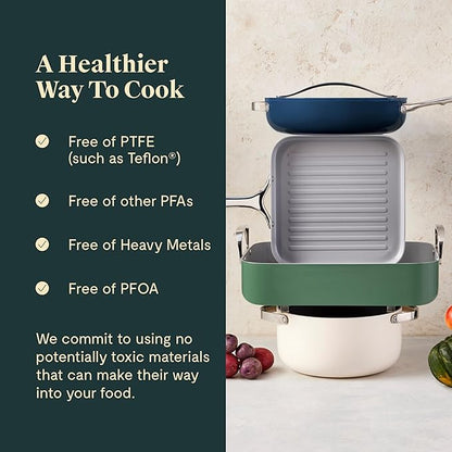Caraway Roasting Pan - 16x13” Roasting Pan with Rack - Non-Stick Ceramic Coated - Non Toxic, PTFE & PFOA Free - Oven Safe & Compatible with All Stovetops - Sage