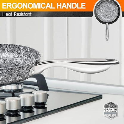 MICHELANGELO 8 Inch Frying Pan with Lid, Ultra Nonstick Small Fry Pan with Granite Interior, Granite Stone Skillet 8 Inch Nonstick, Egg Pans for Cooking, Oven Safe, Induction Compatible