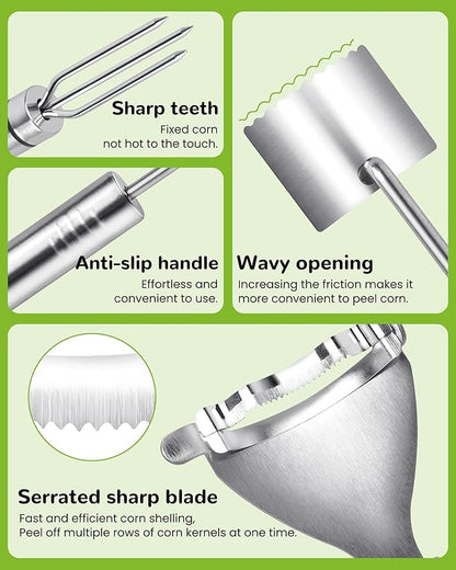 3 Pcs Corn Peeler For Corn On The Cob, Corn Cob Stripper Tool, Stainless Steel Corn Peeler, Corn on the Cob Remover, Fast and Safe, Corn Cutter for Outdoor Dining, Home Kitchens