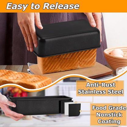 LIANYU 3 Pack Nonstick Loaf Bread Pan, 9x5 Inch Baking loaf Tin, Stainless Steel Meatloaf Pan Tin for Baking Banana Sandwich Bread, Dishwasher Safe