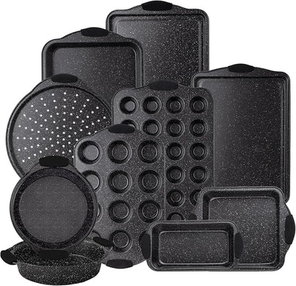 Country Kitchen Nonstick Stackable Bakeware Set - Durable, Easy Release Baking Set, Black, 10 Pcs