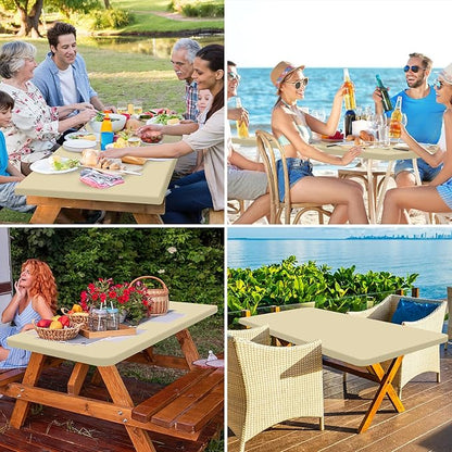 homing Rectangle Table Cloth Cover, Waterproof Polyester Elastic Fitted Tablecloth, Fits for 5 Foot Folding Tables, Washable Table Protector for Picnic, Camping, Outdoor (Champagne, 30" x 60")