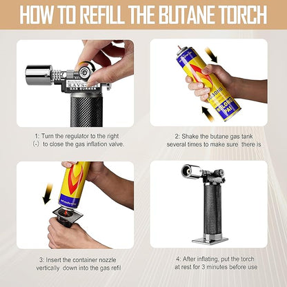 RAVS Refillable Butane Torch, Professional Kitchen Torch Lighter for Creme Brulee, Cooking Torch Gun with Adjustment Flame for Men, Blow Torch for Cooking - No Butane Fuel, Unique Gifts for Dad