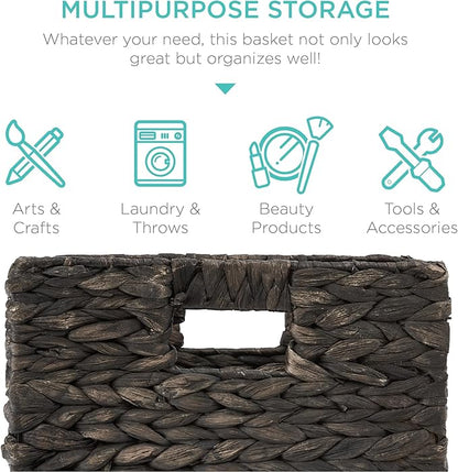 Best Choice Products 10.5x10.5in Pack of 5 Cube Storage Baskets, Water Hyacinth Multipurpose Collapsible Organizers, Handwoven Laundry Totes for Laundry, Living Room, Kids Room & Nursery - Black