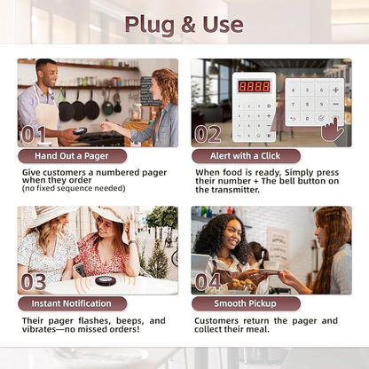 Pagers for Restaurants 20 Coaster Beeper, Restaurant Pager System Long Range, Customer Queue Pagers Set with Vibration, Flashing and Buzzer, Beepers for Food Truck, Church, Nursery