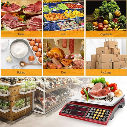 Price Computing Scale 66lb Digital Rechargeable Commercial Kitchen Weight for Produce Food Meat Fruit Vegetable with Dual Display, Give Change Function, 5 Direct Plus Included, Not for Trade