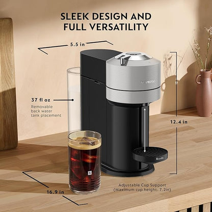 Nespresso Vertuo Next Coffee and Espresso Maker by Breville, with Aeroccino Milk Frother, Light Grey