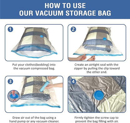 8 Jumbo Vacuum Storage Bags, Space Saver Bags Compression Storage Bags for Comforters and Blankets, Vacuum Sealer Bags for Clothes Storage, Hand Pump Included