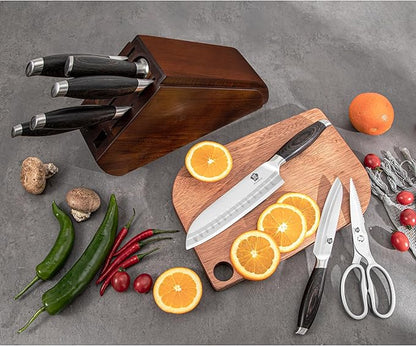 WILDMOK 9 Pcs Knife Block Set, Kitchen Knife Set with Block Wooden, German Stainless Steel Sharp Chef Knife Set with Bone Chopper
