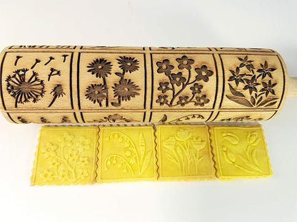 Embossing Rolling Pin SPRING FLOWERS with 16 different spring flowers by Algis Crafts