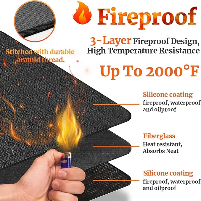 48 ×30 inches Under Grill Mat / Fire Pit Mat Fireproof Waterproof Oil-Proof, Fireproof Mat Fireplace Mat BBQ Mat Protect Mat for Deck Patio Grass Outdoor Charcoal, Flat Top, BBQ Smokers, Gas Grills