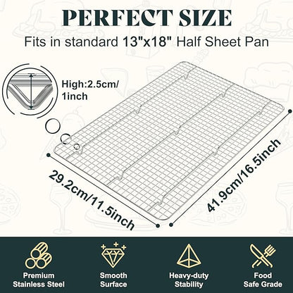 Cooling Racks for Cooking and Baking - 11.5"x16.5" Oven Safe Premium Stainless Steel Heavy Duty Baking Rack Tight-Wire, Fits Half Sheet Pan for Roasting & Grilling & Cooking - 1 Pack - Heavy Duty