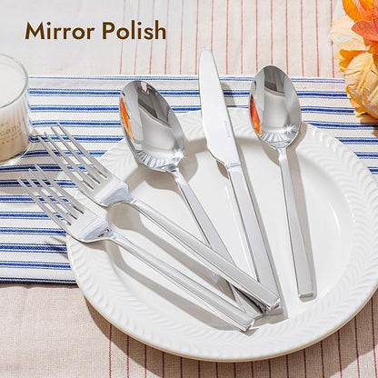 KINGSTONE Silverware Set, 60-Piece Flatware Cutlery Set Premium Stainless Steel, Service for 12, for Kitchen, Home, Wedding, Party, Mirror Polished and Dishwasher Safe