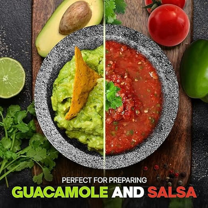 2 Sets Umien™ Granite Mortar and Pestle Set - 100% Granite - 3.5-Cups - 8-Inch – Avocado Tool Included – Natural Stone Molcajete for Spices, Pestos, & Guacamole (Grey) - Stone Grinder - Guacamole