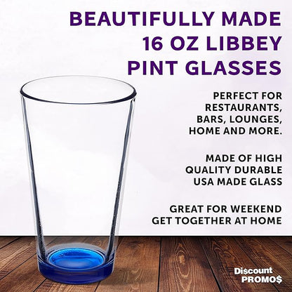 Libbey Pint Glass 16 oz. Set of 10, Bulk Pack - Beer Glasses, Heavy Duty Drinkware - Blue