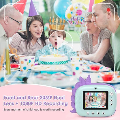 Kids Camera Instant Print, Selfie Digital Camara for Kids with Print Paper & 32G Card, 2.5K Video & Instant Print Camera with Color Pens for DIY, Fun Gift for Girls Boys 3-12 Years Old (Green)