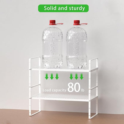 Expandable Cabinet Storage Shelf Stackable Organizer Rack for Kitchen Bathroom Pantry Spice Cupboard Coffee Countertop Home Office Desk Heavy Duty Nonslip White Small 3 Packs