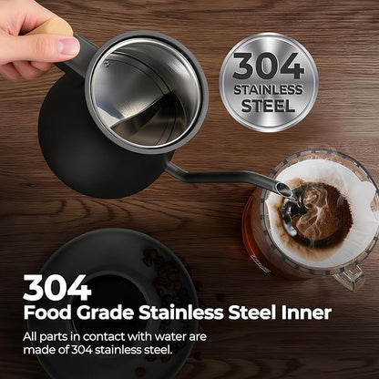 Narcissus P9 Gooseneck Electric Kettle with ±1℉ Temperature Control Function, 1200 Watt Rapid Boiling in 4 Mins, Max 6 Hours Keeping Warm, 304 Stainless Steel Interior - BPA Free, Black