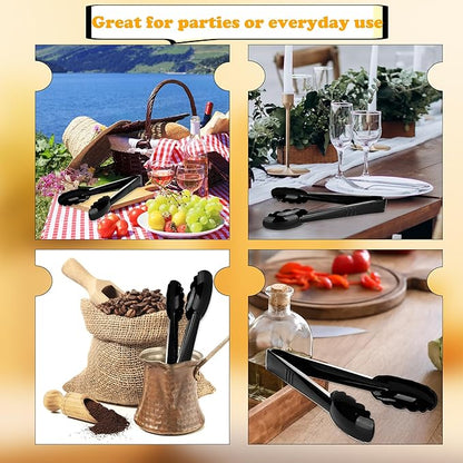 30 Pack 9 Inch Black Plastic Serving Tongs Durable Disposable Scalloped Buffet Food Tongs for Buffet Salad BBQ Catering Parties and Events