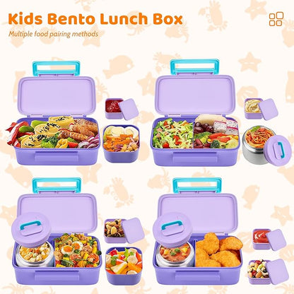 Lunch Box for Kids With 8oz Soup Thermo, Leak-proof Lunch Container with 2 Compartments, Thermo Food Jar Food Containers for Back to School Girls Boys (Purple)