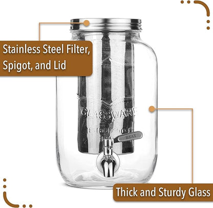 BTaT- Cold Brew Coffee Maker, 1 Gallon Mason Jars Drink Dispenser, Gallon Cold Brew Coffee Maker, Iced Tea Maker, Cold Brew Coffee Carafe, Beverage Dispenser, Glass Dispenser, Cold Brew System