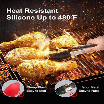 2-Pack of 9" (Small) & 12" (Large) Kitchen Tongs Set: Non-Stick Silicone-Stainless Steel Cooking Tongs, BPA Free, Heat Resistant (480°F) - Non-Slip Grip & Locking Metal Food Tongs (Red)