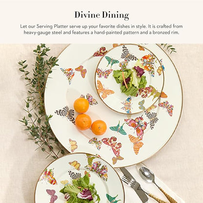 MACKENZIE-CHILDS Enamel Serving Platter, Decorative Serving Platter for Food, 16 Inches, Butterfly Garden