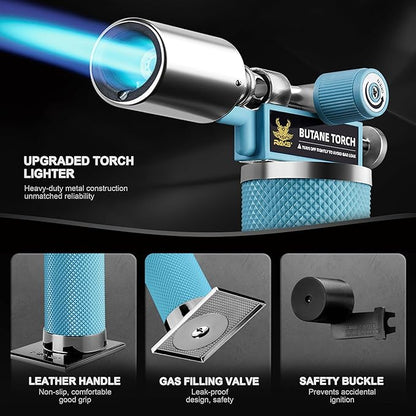 RAVS Butane Torch Lighter, Refillable Kitchen Torch with Safety Lock and Adjustable Flame, Creme Brulee Torch for Baking, BBQ, Blue Blow Torch for Cooking, Mens Gifts, Butane Gas Not Included