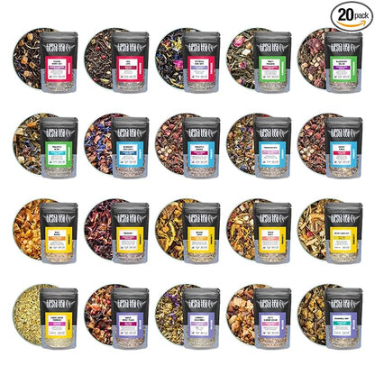 Tiesta Tea - Discovery Sampler Dry Flight Set, Loose Leaf, High to No Caffeine, Hot & Iced Up to 200 Cups, Tea Variety Pack with Green, Herbal, Black & Chai Brew, 20 Resealable Sample Pouches