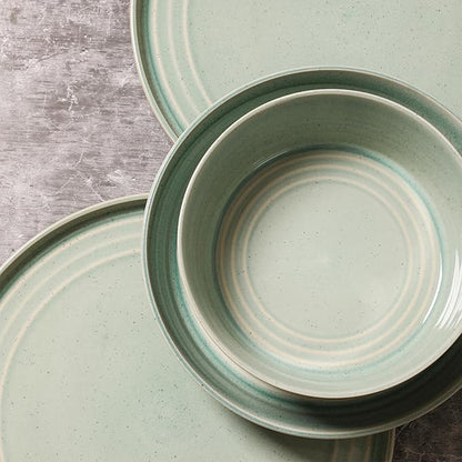 Stone Lain Claire 12-Piece Dinnerware Set Stoneware, Plates and Bowls Set, Dishwasher and Microwave Safe, Dish Set for 4, Green