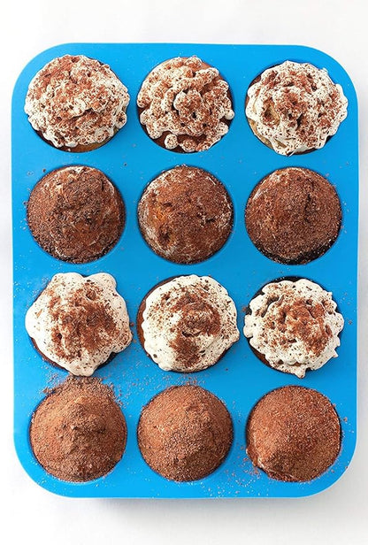 JEWOSTER 12 Cups Silicone Muffin Pan 2 Pack - Cupcake Pan Nonstick Silicone Molds Great for Making Muffin Cakes,Bread, Tart - BPA Free Baking Accessory