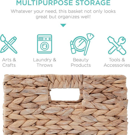 Best Choice Products 13x13in Pack of 5 Cube Storage Baskets, Water Hyacinth Multipurpose Collapsible Organizers, Handwoven Laundry Totes for Laundry, Living Room, Kids Room & Nursery - White