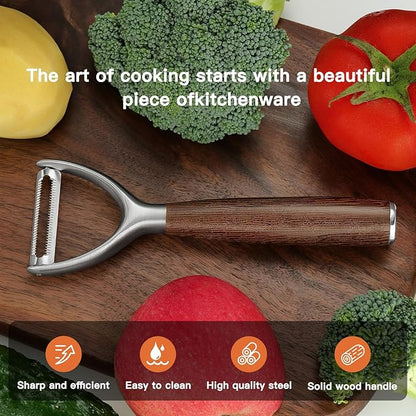 Serrated Blade Premium Y Type 304 Stainless Steel Multifunctional Kitchen Peeler Real Wood Handle Ultra Sharp Blade Vegetable Potato Apple(Wenge)