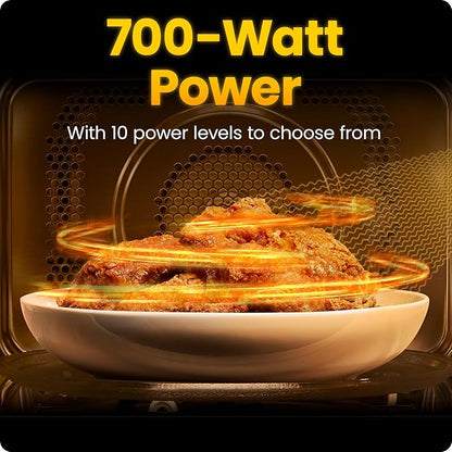Chefman Countertop Microwave Oven 0.7 Cu. Ft., 700 Watts with 10 Power Levels, 6 Cooking Presets with One-Touch Express Cook, Eco Mode, Child Safety Lock, & Mute Button - Black