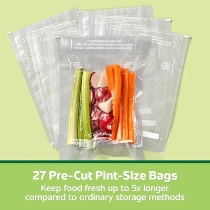 FoodSaver Pint Pre-Cut Vacuum Seal Bags, Easy Use Vacuum Storage Bags, Align to Seal and Tear to Open Vacuum Sealer Storage Bags, 27 Pack